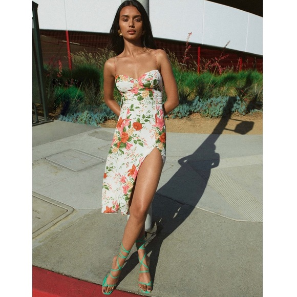 REFORMATION Juliette Midi Dress Multicolored Floral Tropique Print Slit 12 NEW